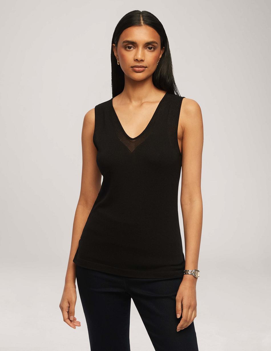 Hauts Anne Klein V Neck Mesh Tank Top   | SGJ-1662411